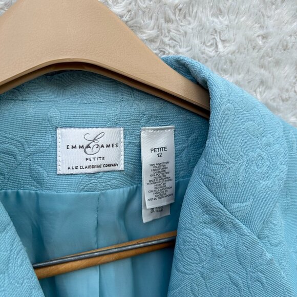 Emma James Petite Button Blazer Blue Floral Embroidered Jacket Size 12 - Picture 3 of 5